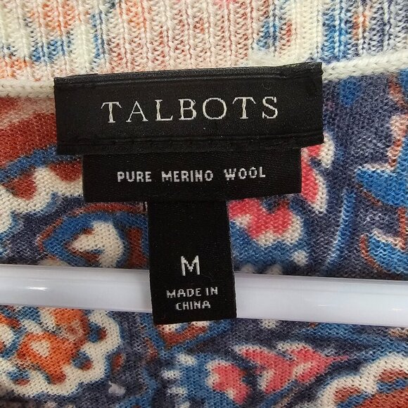 Talbots Blue Pink Paisley Merino Wool Cardigan Retro Classic M - Picture 8 of 10